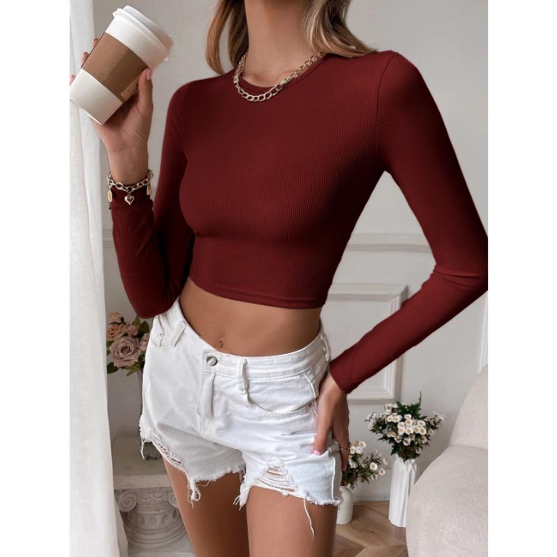 DAFIFY Women's Fashion Casual Spring Autumn Solid Color Print Long Sleeve O-Neck Blouses & Shirts