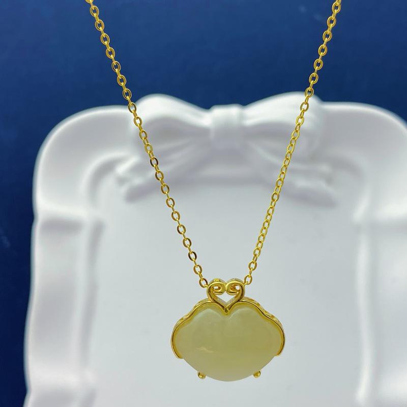 Gold-Plated Sterling Silver Hetian Jade Ruyi Cloud Necklace - Elegant Chinese Style Women s Pendant S925 Silver