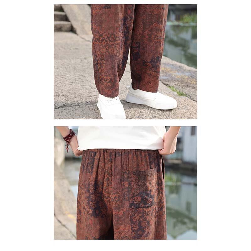 ROMON Men's Chinese Style Cotton Linen Harem Ankle Pants