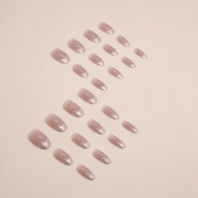 Short Ballet Pure Blush Nail Champagne Aurora French Nail Art Tablets High Quality Luxury Wear Nail Fake Nails