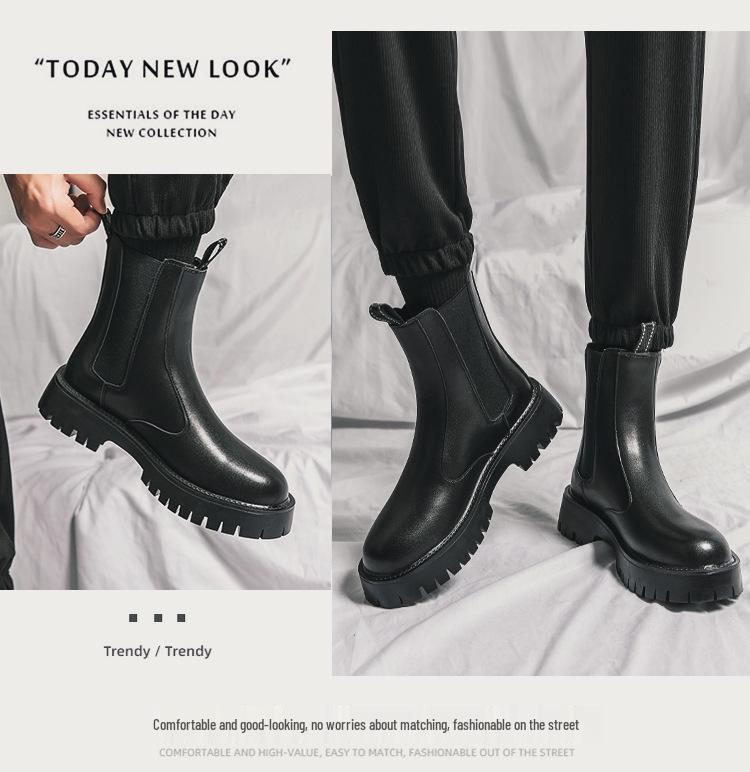 Herren Chelsea Boots im britischen Stil: Herbst/Winter Hohe Martin-Stiefel mit Plus-Samt und dicker Sohle