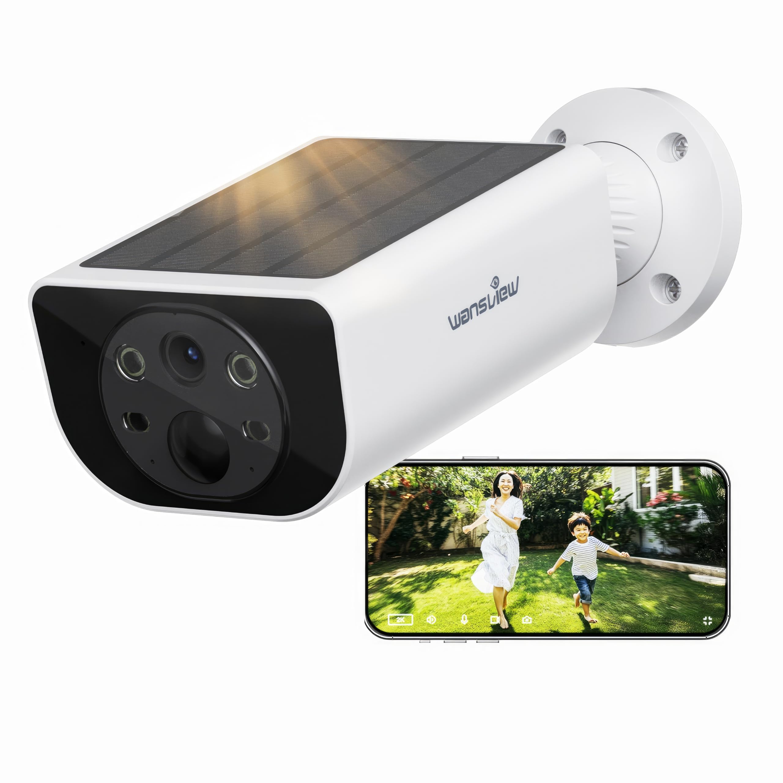

Wansview Outdoor Solar Security Camera with Integrated Wireless 3 2K Wide Angle Color Night PIR Motion Voice and Light Sensor IP65 Waterproof and білий