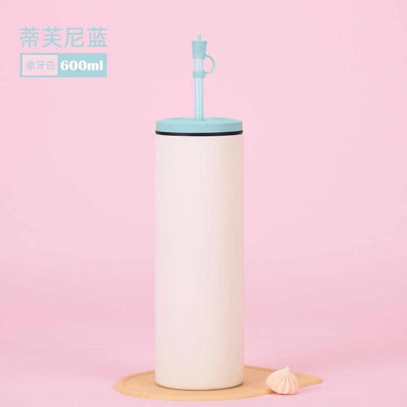 

304 Stainless Steel Thermos Cup 600Ml Double-Layer Vacuum Portable Straight Body Threaded Cover Water Cup 600ml тиффани синий