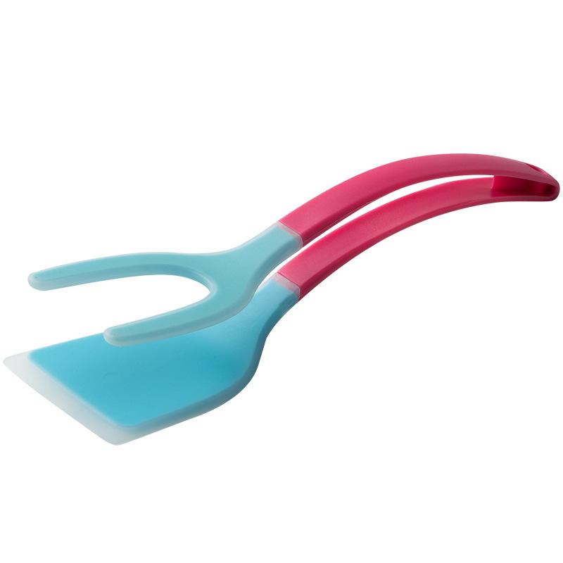 2-in-1 Silicone Spatula Clip Steak Spatula Non-slip Anti-scald Food Clip Kitchen Fry Fish Spatula Omelette Clip Flip