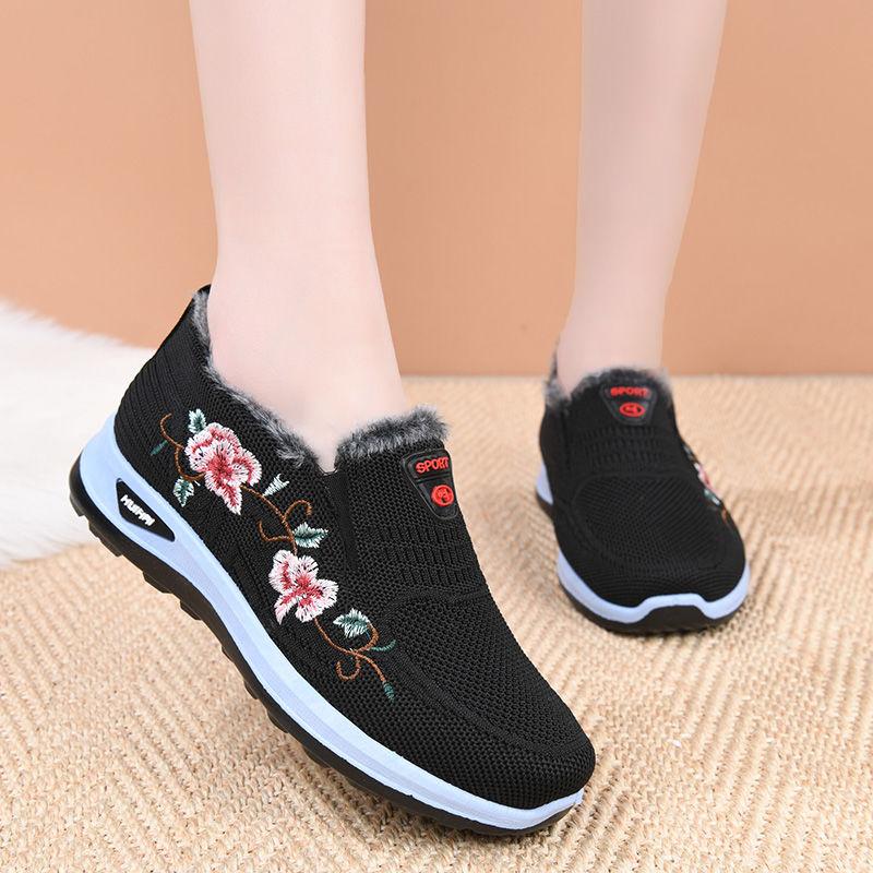 Chaussures en tissu d'hiver pour femmes, Velours épais pour la chaleur et chaussures en coton antidérapantes, Chaussures de sport en tissu, Chaussures à un pied