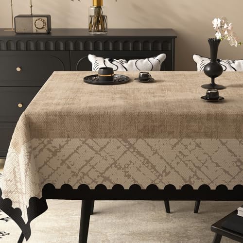 Kabisori Mid-Century Style Rectangular Tablecloth, Square, Waterproof, Stain-Resistant, Heat-Resistant, Linen-Like, Easy Care, Home Tablecloth (Khaki,