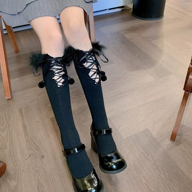 Womens Ruffle Socks Calf Socks Cute Feather Trim Socks Thin Middle Tube Stockings Summer Breathable Thin Socks