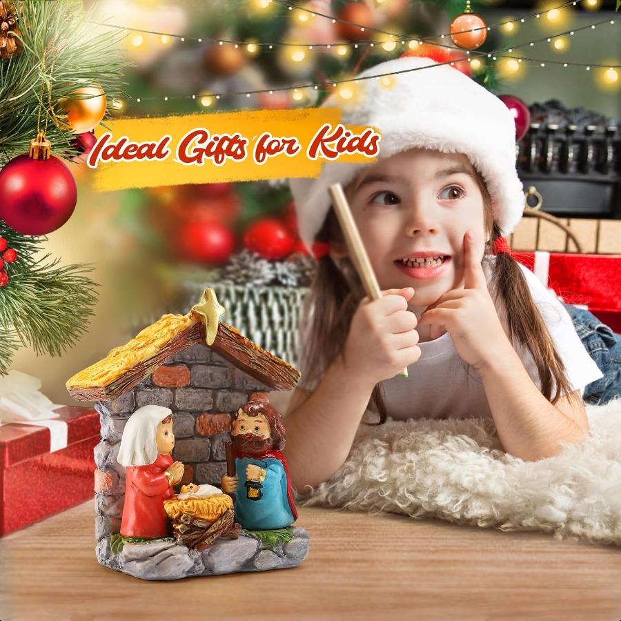 Christmas Nativity Scene Set Holy Family Figurines with Baby Jesus Mary Joseph In Manger Resin Little Nativity Sets and Figures