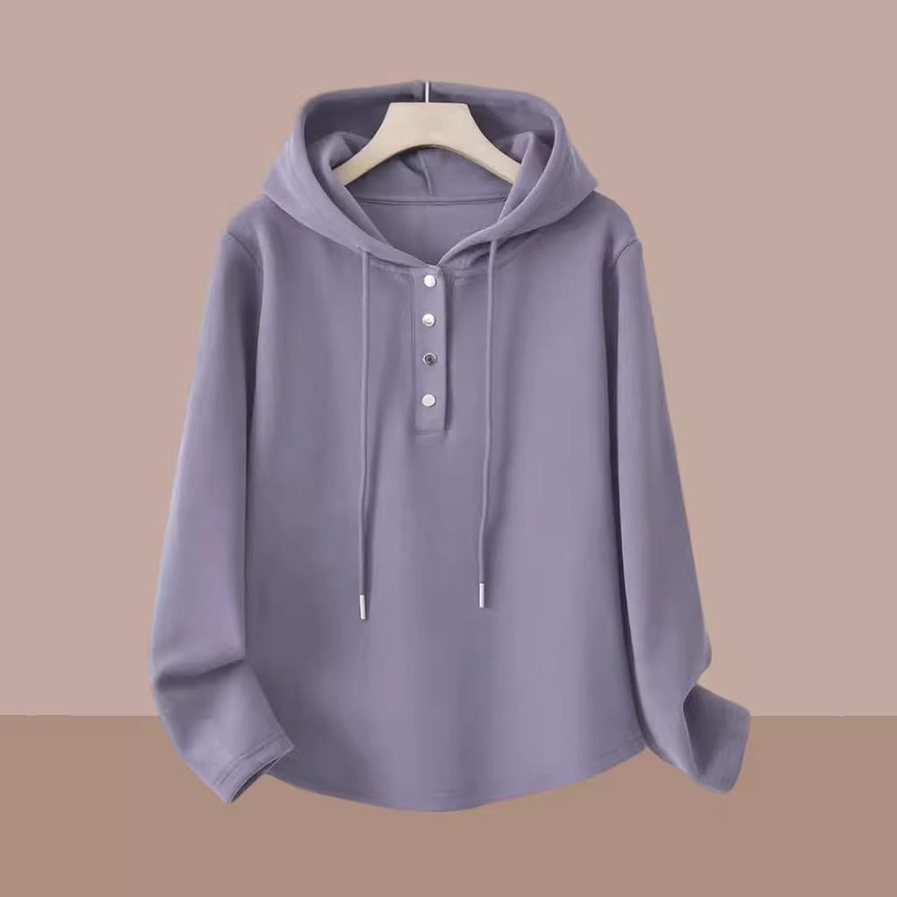 Eary Spring High Quality Solid Color Simple Casual Loose Sweatshirt For Women Short Version Long Sleeve Oversize Cozy Hoodie Top