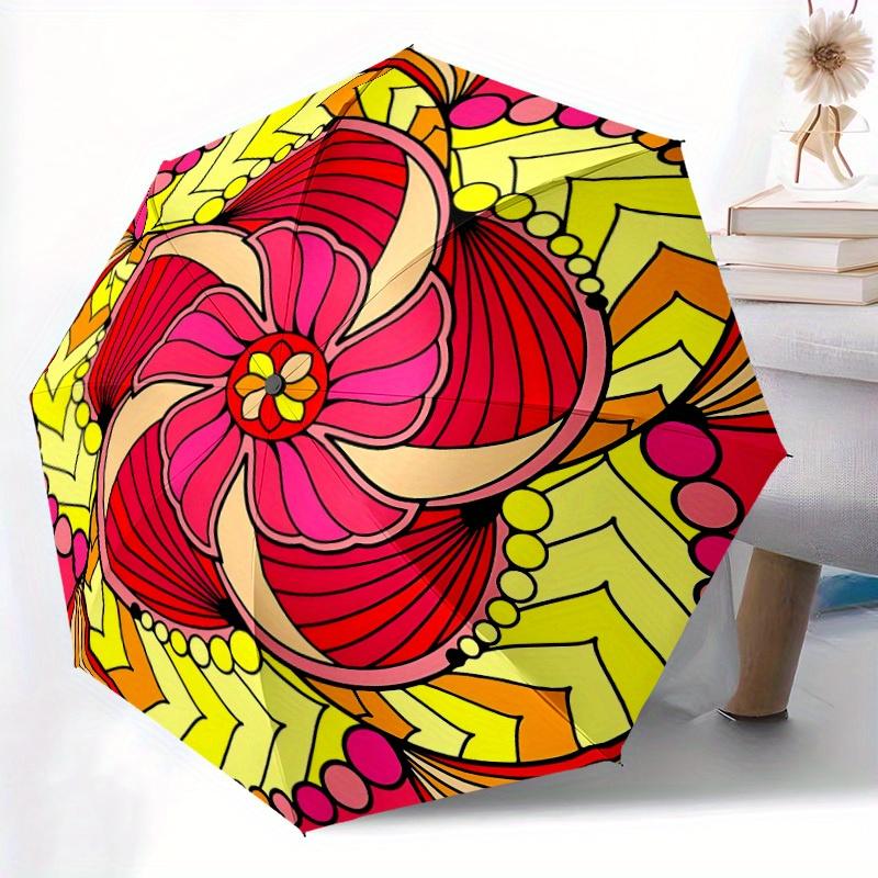 1pc Floral Mandala Design Folding Umbrella , 8 Ribs Casual Durable Lightweight Portable Travelling Umbrella For Men & Women Yy250728101