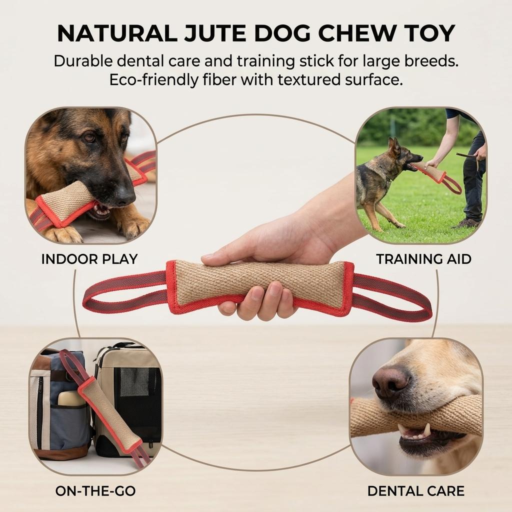 Natural Jute Dog Chew Stick for Large Breeds Durable Training Dental Care Toy