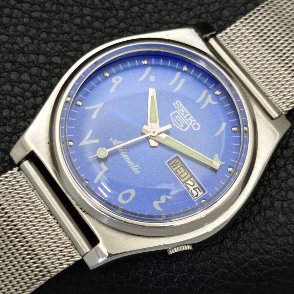 SEIKO 5 AUTOMATIC JAPAN MENS 7019A VINTAGE ARABIC BLUE DIAL WATCH a701210-5 R206a-a701210