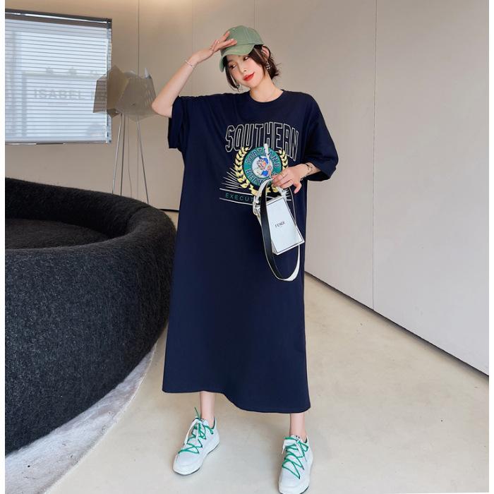 

YYFS Женская мода Лето Весна Рукава 1/2 Круглый вырез Свободная талия Повседневные платья XXXXL тёмно-синий