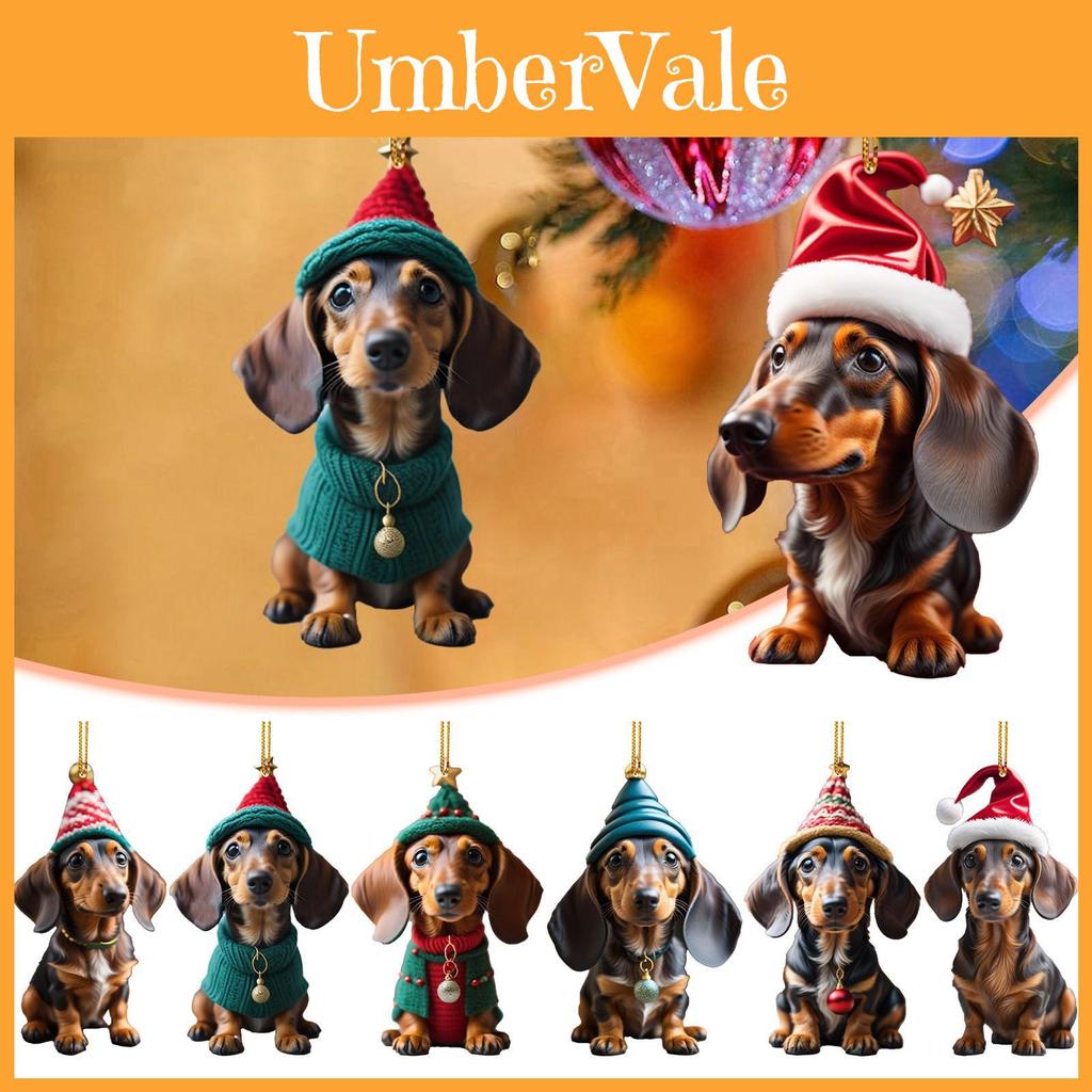 Festive Acrylic Dachshund Car Pendant Whimsical Interior Decoration For Christmas