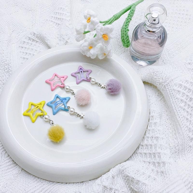 Kleiner Stern Haarspange für Mädchen Retro Haarspange Accessoire Pelziger Ball Anhänger Haarspange