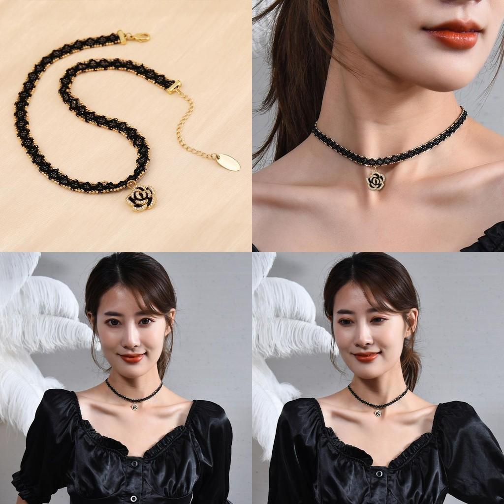 Unique Gothic Black Choker Necklace For Women With Floral Rose And Heart Design