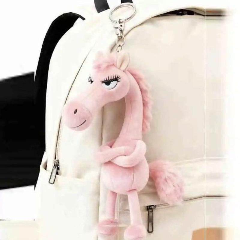 

Popular Internet Celebrity Black Horse Keychain Cute Cartoon Cool Mascot Horse Toy Car Pendant Creative Small Plush Toy Ornament Key Rings for Handbag without scarf рожевий