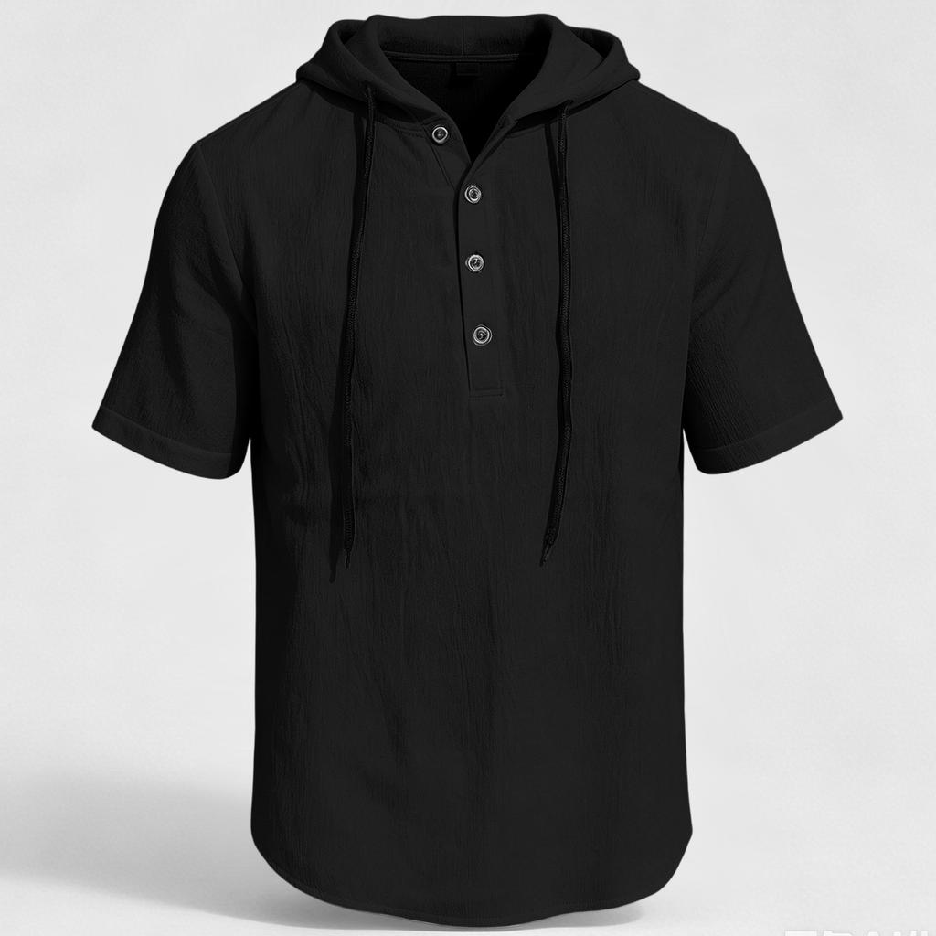 Camisa de Lino con Capucha de Manga Corta para Hombre Top Casual con Botones para camisetas camisas para hombre tallas grandes y altas camisas para hombre camisas de entrenamiento para hombre