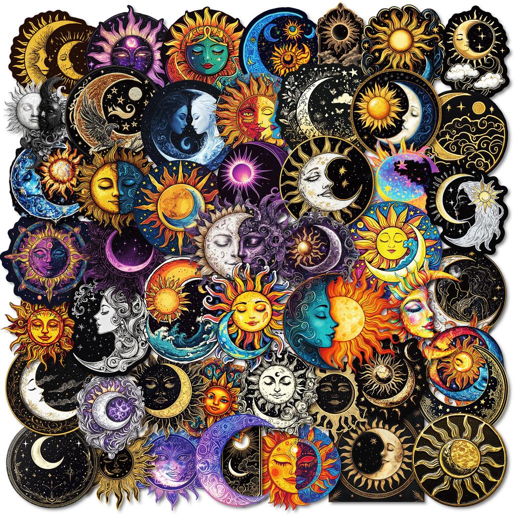 50 Black Art Moon And Sun Stickers Mobile Phone Computer Helmet Stickers