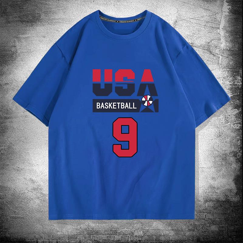 US National Team Basketball No. 9 Cotton Short-sleeved T-shirt Men's and Women's Summer Tide Brand Loose Shoulder Half-sleeved Top