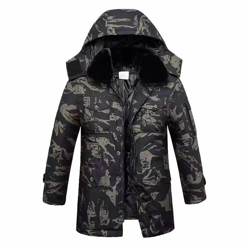 Men's Camouflage Cold-Proof Cotton Overcoat, Thickened & Padded, Mid-Length, Plus Size Winter Workwear Jacket