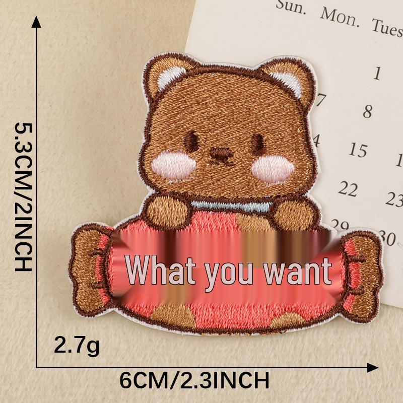Self-Adhesive Cartoon Bear Embroidery Patch for Shoes, Hats, and Bags