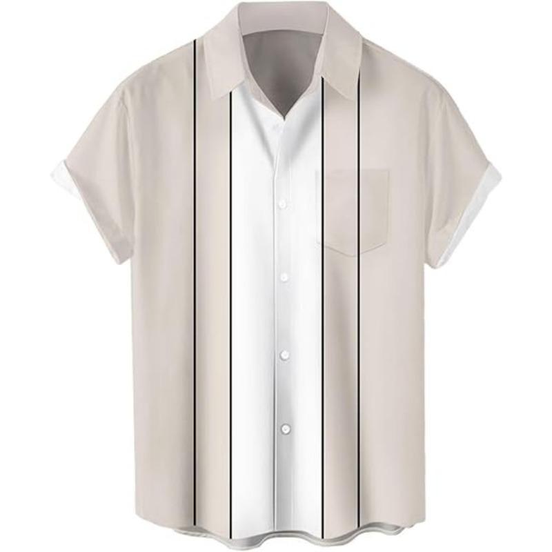 Men's Short Sleeved Button Down Hawaiian Shirt 1950s Vintage Bowling Shirt Casual Beach Summer