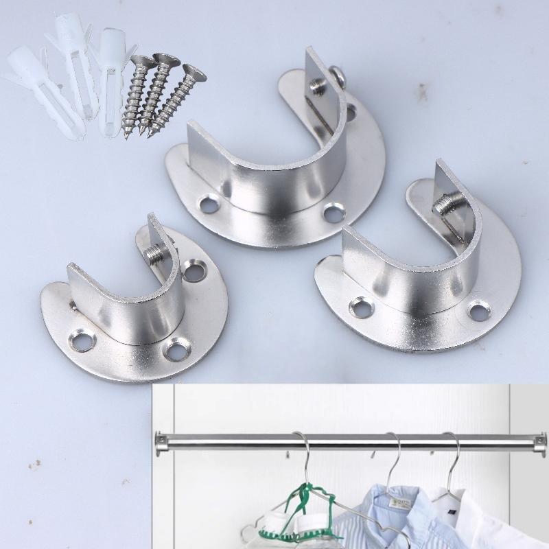 1/2Pcs Curtain Rod Tube Hook Fixed Support Bracket Seat Stainless Steel Flange Seat Wardrobe Hanger Rod Fixing Hardware Parts