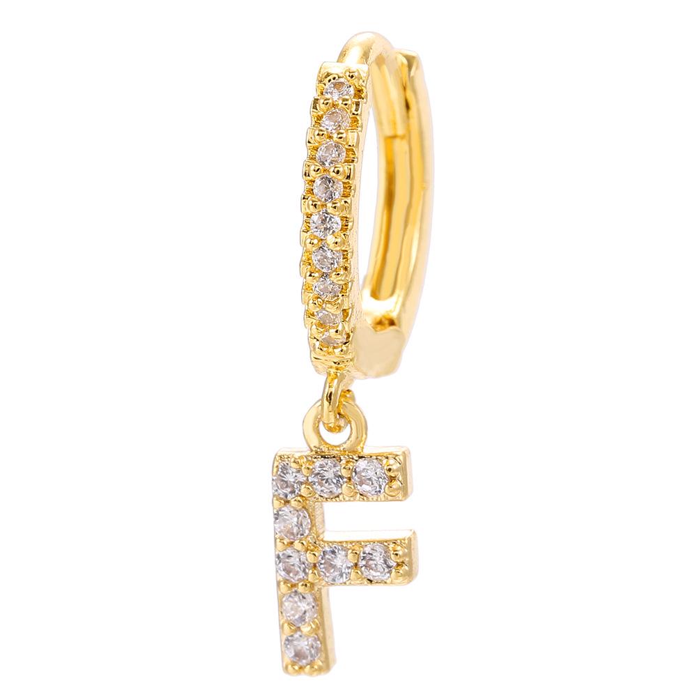 Luxury 26-Letter Pendant Earrings: Micro-set Zirconia Studs, Copper Plated with 18K Gold, European & American Style