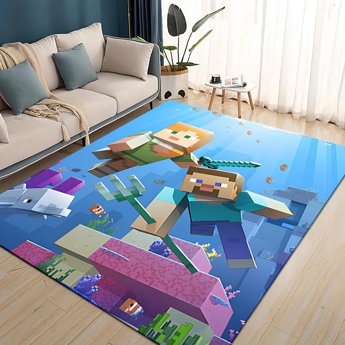 

3D Мой Мир Строительная Игра Мультяшный Ковер Коврик для Гостиной Спальни Дома Украшение Дивана, Детский Игровой Нескользящий Напольный Коврик 70x100cm( 27x39in )