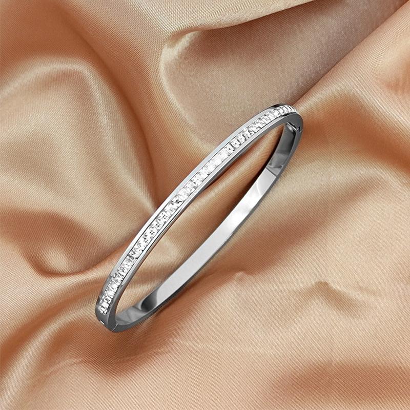 Ins Style Trendy Inlaid Zircon Titanium Steel Light Luxury Bangle Exquisite  Bracelets For Women Man Charm Simple Jewelry