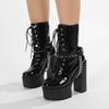 Gdgydh Halloween Punk Platform Boots For Women With Crisscross Straps Chains Rivets High-Heeled Boots For Nightclubs And Stages