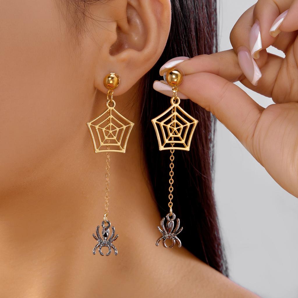 Trendige Halloween Spinnennetz Lange Quaste Hängende Ohrringe für Damen Übertriebene Kürbis Punk Gothic Mode Party Schmuck Geschenk