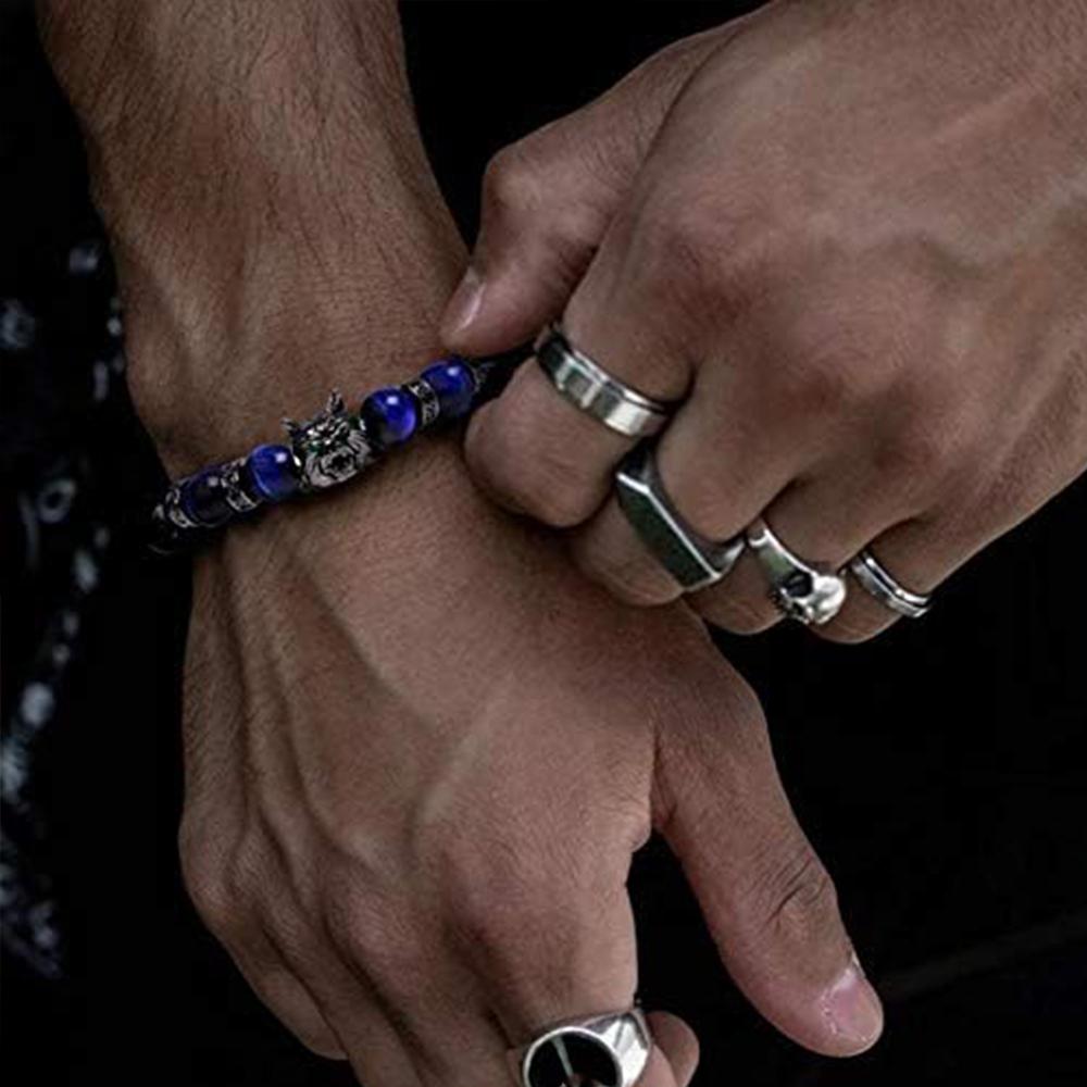 Save A Wolf Bracelet,Wolf Head Lava Rock Bracelet,Healing Crystal Stress Relief Anti Anxiety Energy Stone Beaded Bracelet,Healing Lava Bracelet forMen