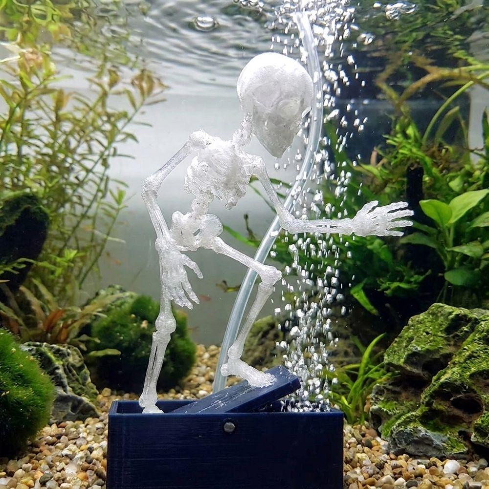3D Printed Fish Tank Dance Skull Ornament Plastic Movable Oxygen Skeleton Halloween Decor