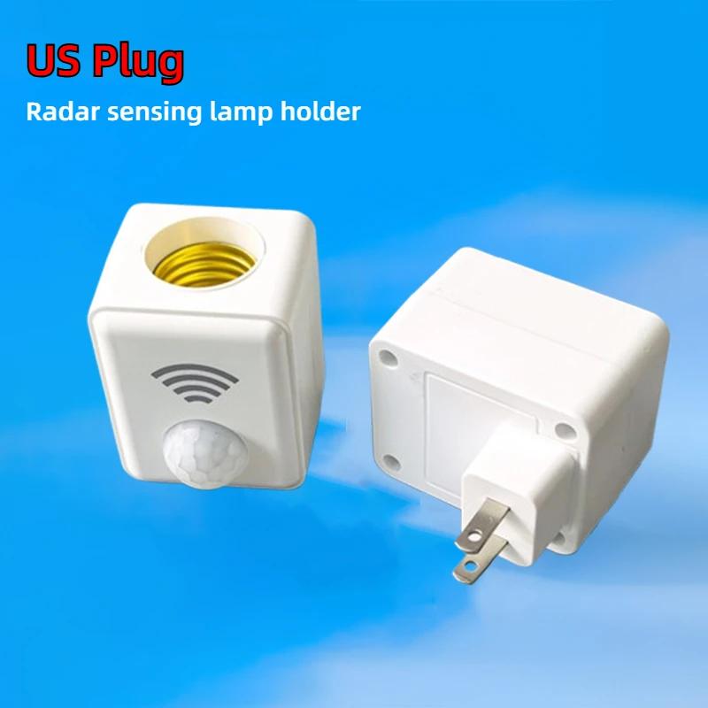 E27 LED Lampensockel EU/US Stecker mit Bewegungssensor PIR Radar Induktionslichthalter Fassung Adapter Konverter Einstellbar