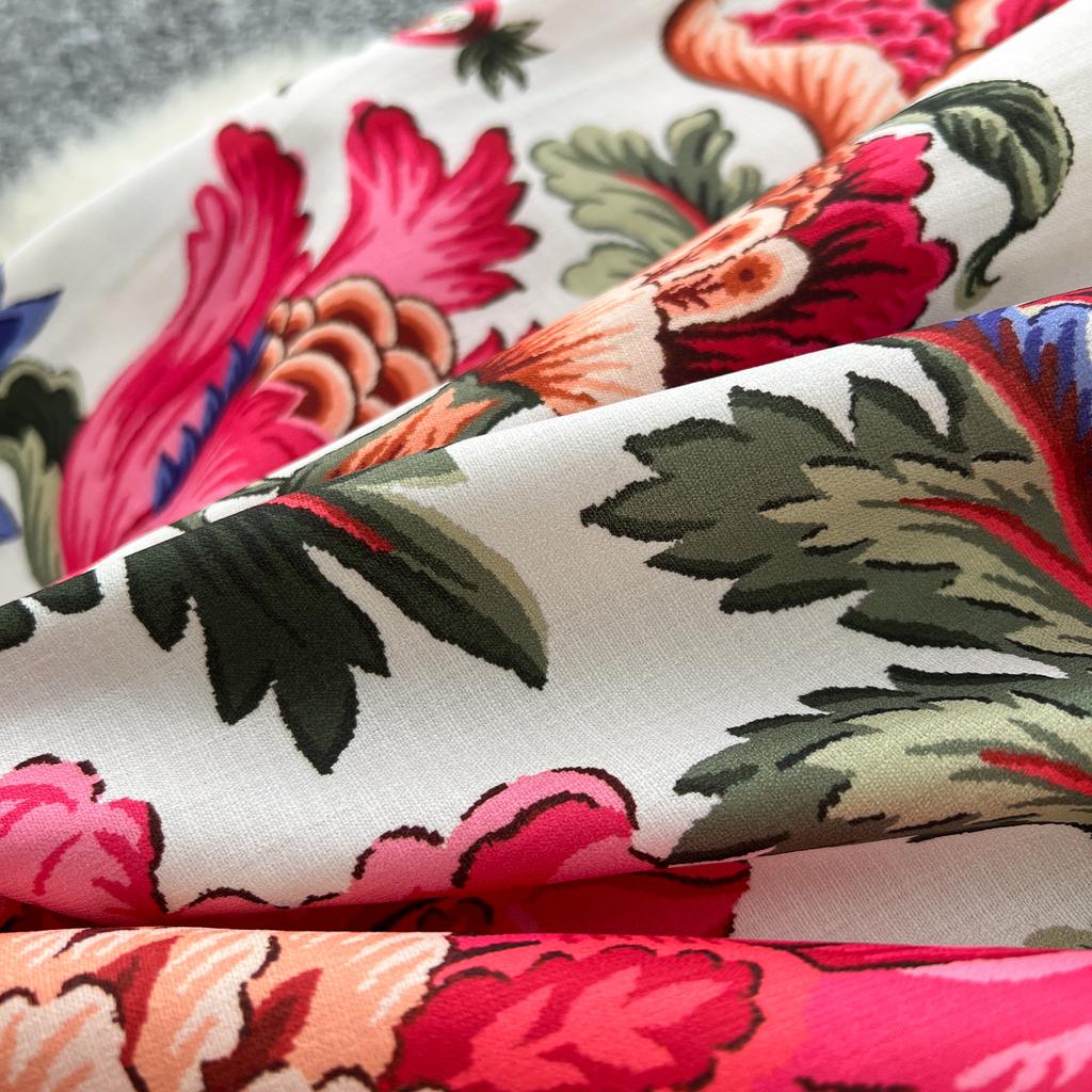 Spring Women Vintage Print Single Breasted Long Maxi Holiday Beach Dresses with Belt