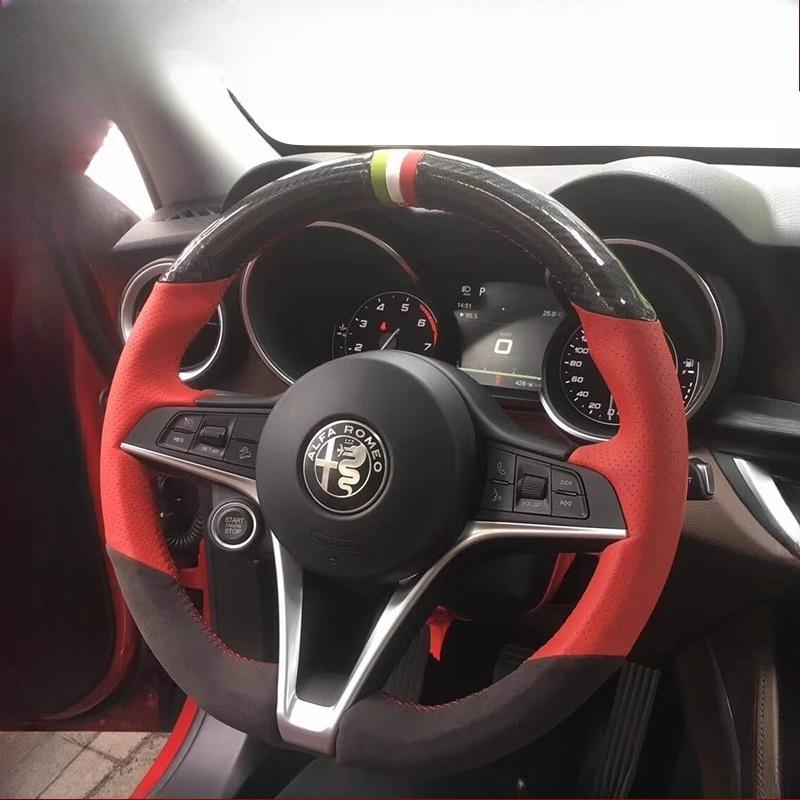 Husa Volan Auto Anti-Alunecare din Piele Suede Cusută Manual Pentru Alfa Romeo Stelvio Giulia - Piese Auto