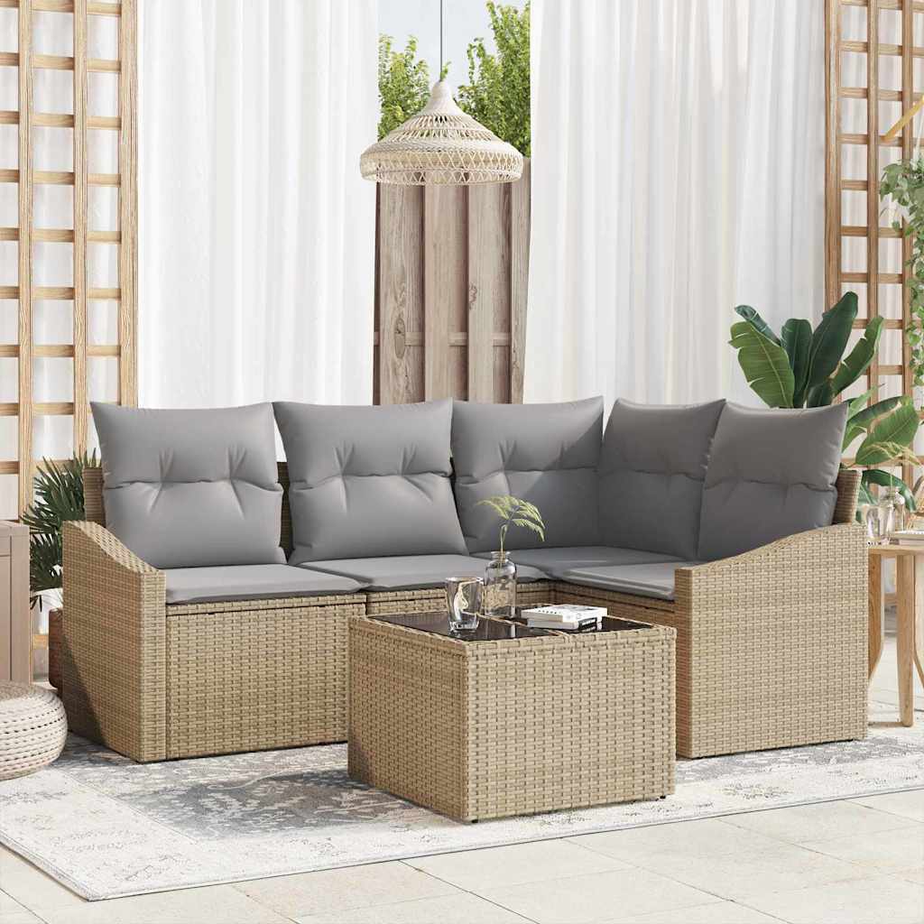 Garden Sofa Set with Cushions 5 Pcs Beige and Light Grey Poly Rattan