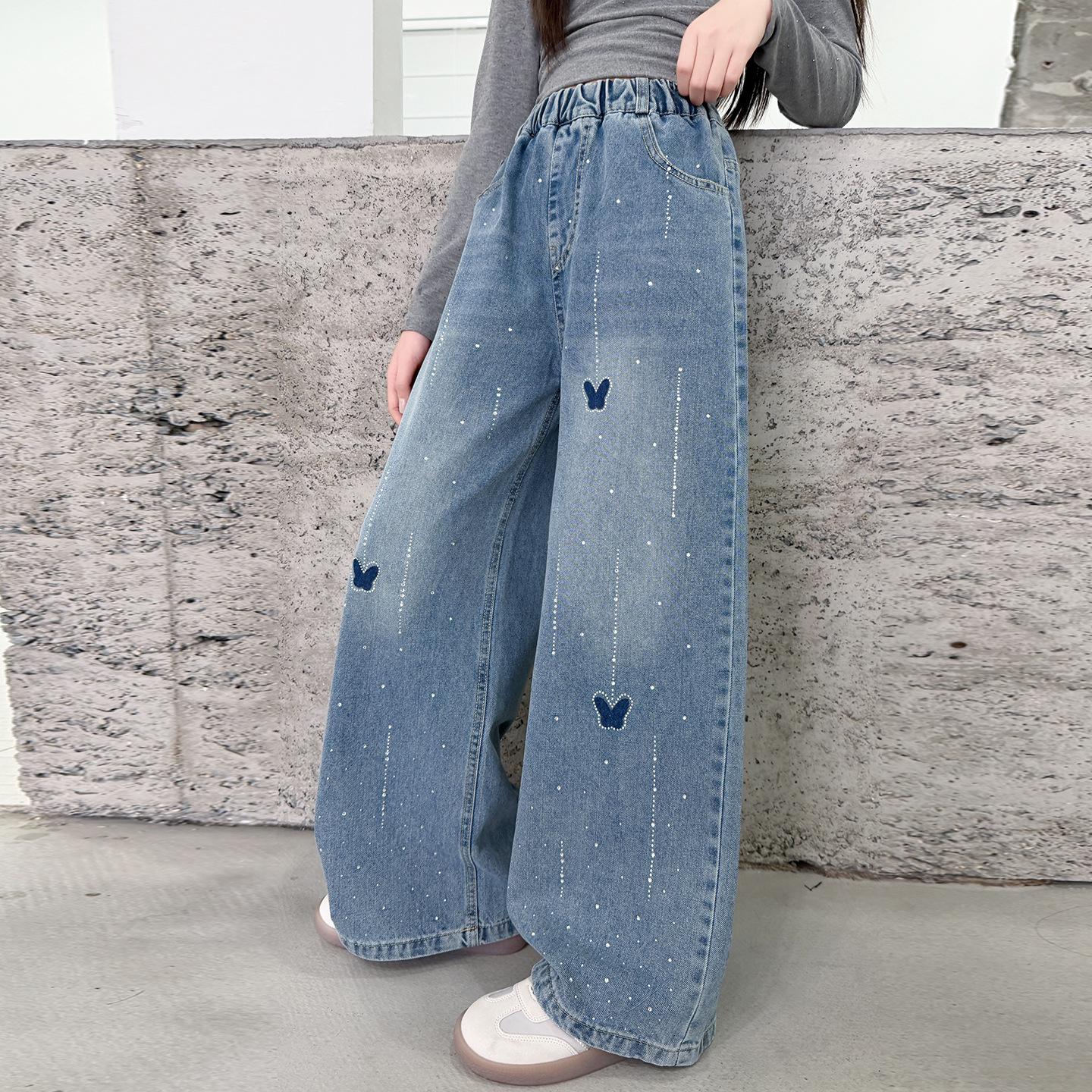 Girls  Korean Style Wide-Leg Jeans - Spring/Autumn 2026 130 cm синий