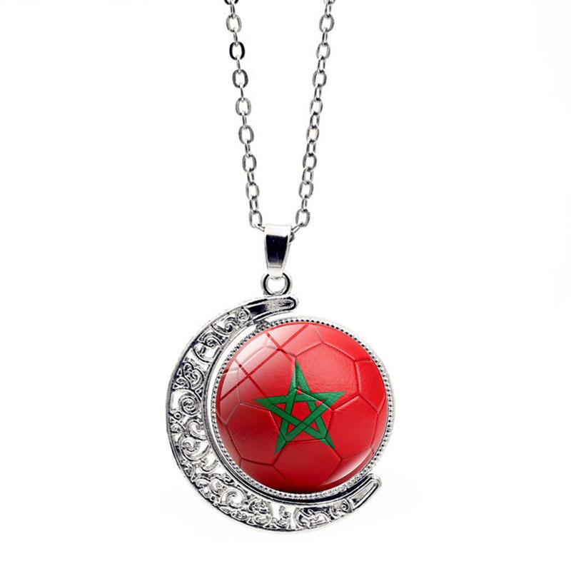 FIFA World Cup Flag Football Necklace Women's Versatile Creative Rotating Moon Pendant Sweater Chain