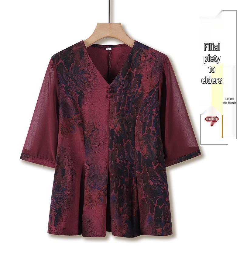 Plus Size Summer Slimming Two-Piece Set for Middle-Aged and Elderly Women