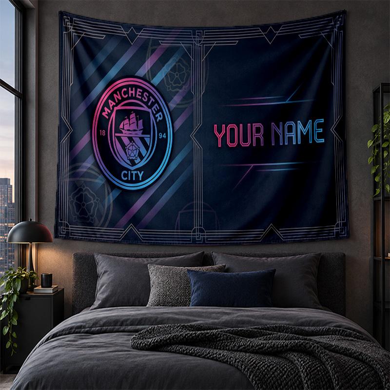 Personalized Tapestry Wall Hanging Manchester City Pattern Art Background Cloth