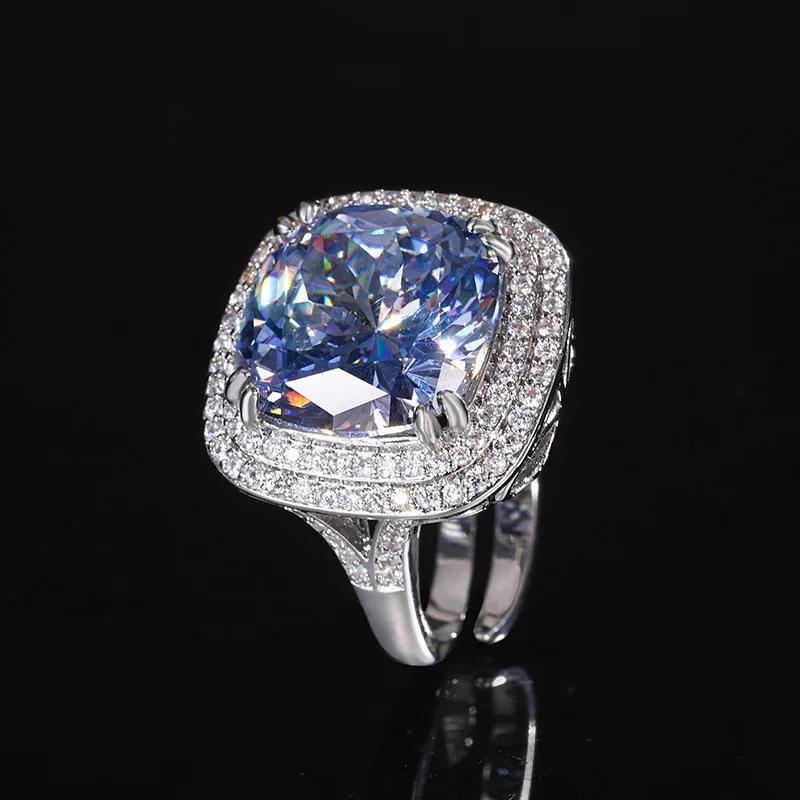 

Exquisite Adjustable Ring Pendant Necklace Blue Pink High Carbon Drill Cushion Cut Jewelry in Elegant Style for Women Party Gift One size