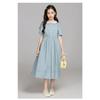 Summer Kids Preppy Student Waisted Party Dresses Child Clothes Teens Peter Pan Girls Daily Wear Button