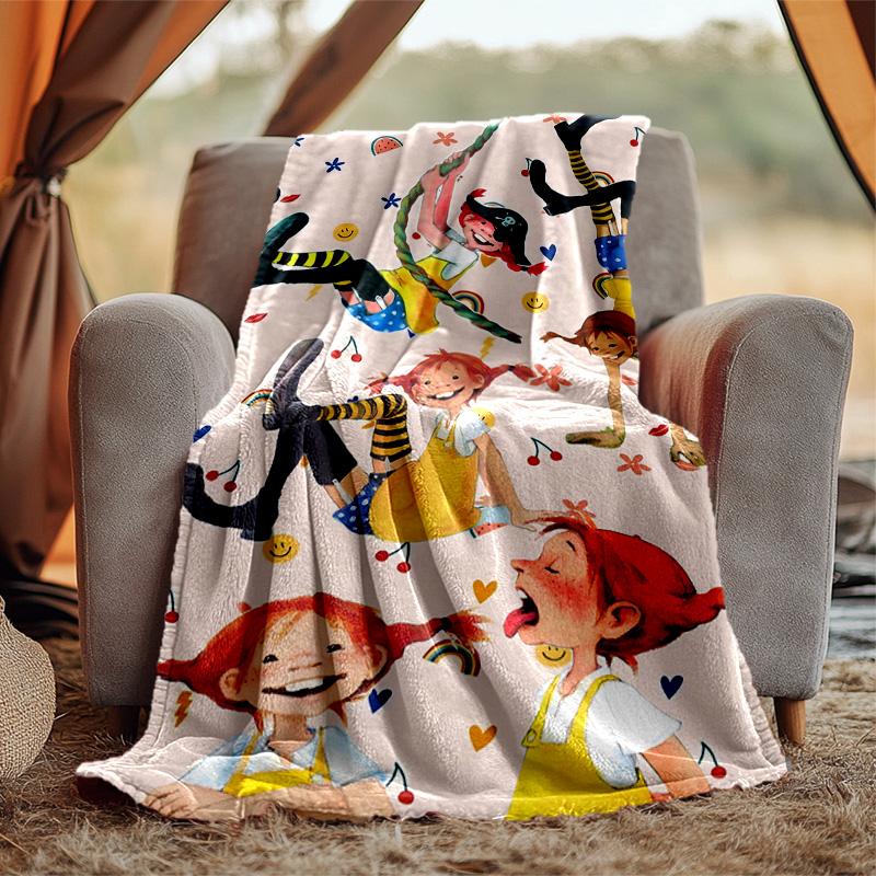 Manta de Franela Pippi Suave Cálida para Todas las Estaciones, Diseño para Acampar, Viajes en Coche, Senderismo Sofá, Cama, Oficina Regalo Perfecto para Fiestas