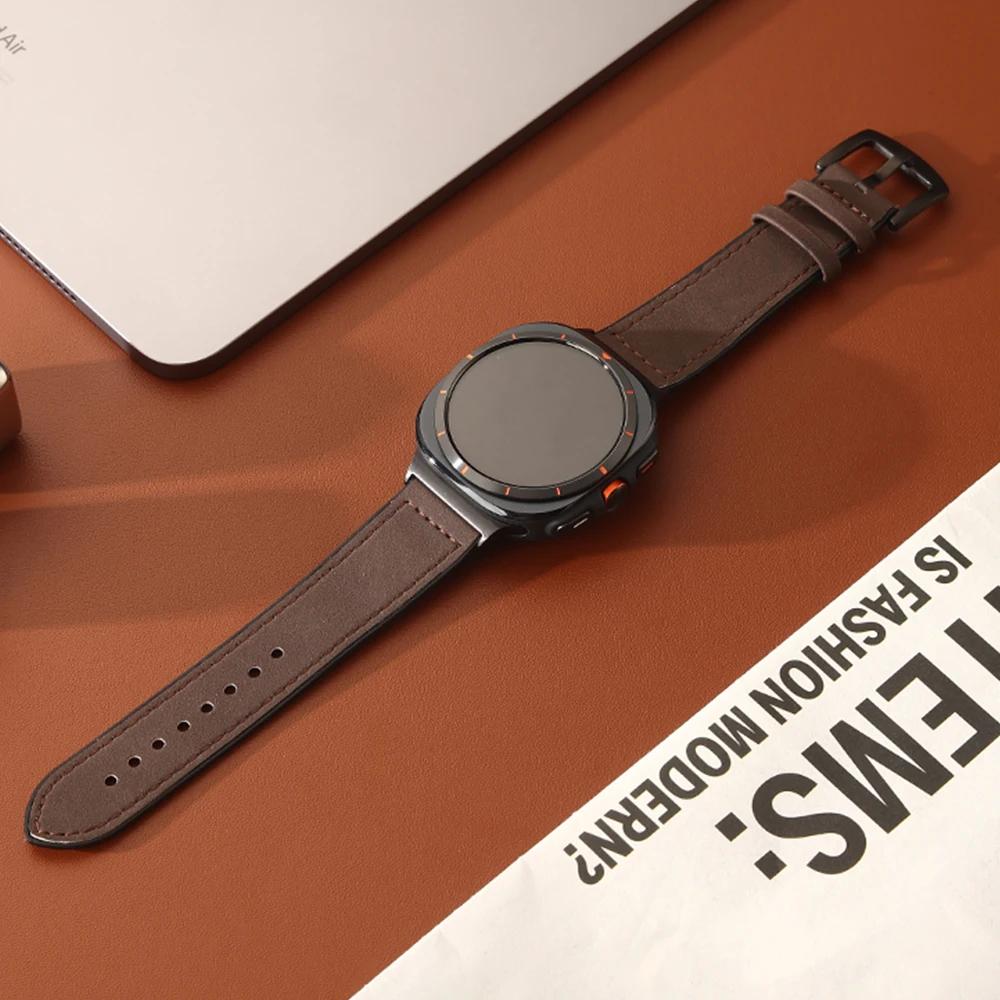 Leather Business Band for Samsung Galaxy Watch 8 Classic 46mm 44mm 40mm No Gaps Men Bracelet for Galaxy Watch 7 Ultra 47mm Luxury Curved End Strap