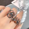 Punk Gothic Black Spider Animal Rings for Men Women Fashion Shiny Crystal Adjustable Open Finger Rings Y2K Zircon Party Gifts