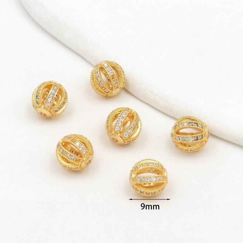 Farbechtheit k Echtgold mikro-eingefasster Zirkon Fassperlen Straße durchbohrt kleine Taille Kristallarmband DIY Perlenabstandshalter mit Perlen C