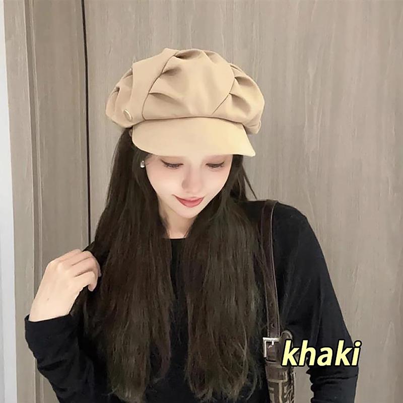 Cloud Hat Women'S Japanese Style Face-Showing Small Plain-Looking Beret Casual All-Match Beret Octagonal Cap
